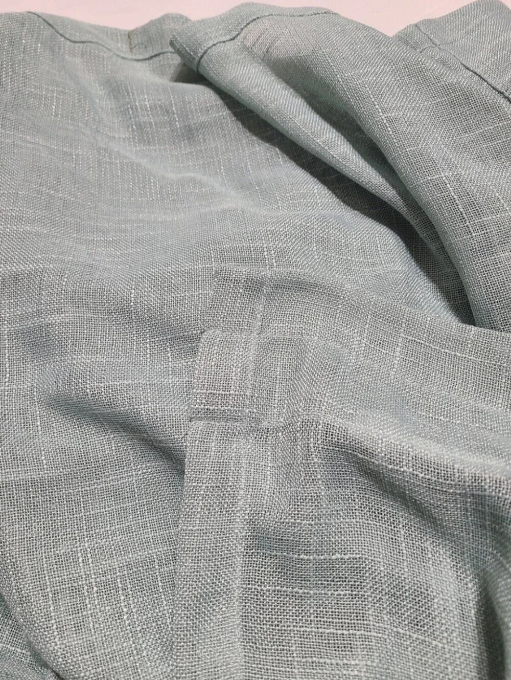 Set of 2 Curtain Panels Dual Rod Semi Sheer Linen Textured Polyester Seafoam